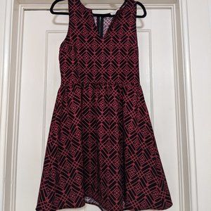 Black and Maroon Fit and Flare Dress